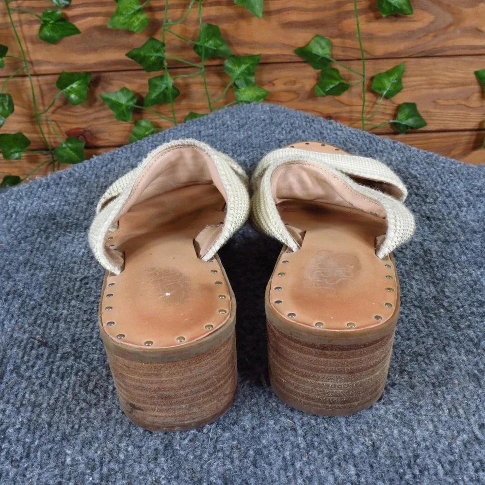 Franco Sarto Raffia‎ Women Sandal 7.5 Casual Block Heel Slide Cream Fabric